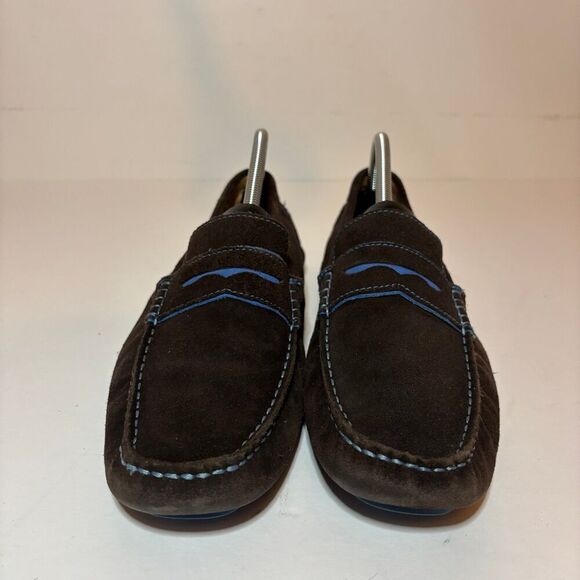 Ecco Mens Sz 42 8.5 M Dynamic Suede Penny Loafer Driving Moc Brown Blue Slip On - Picture 5 of 10